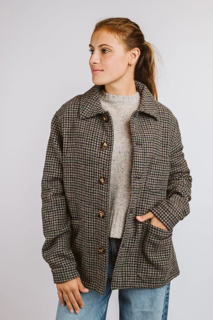 GIACCA DEL CAMALLO HARRIS TWEED PIED DE POULE GRIGIO