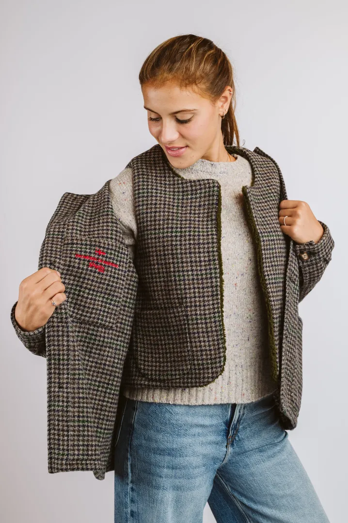 GIACCA DEL CAMALLO HARRIS TWEED PIED DE POULE GRIGIO