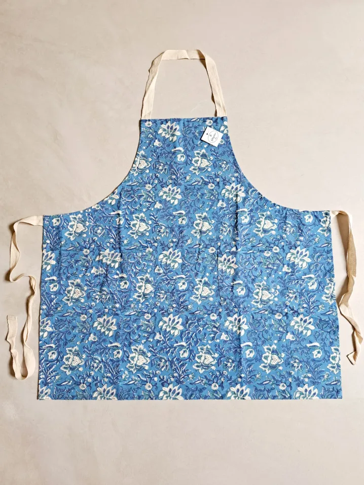GREMBIULE JAIPUR HANDMADE INDIAN PRINT AZZURRO