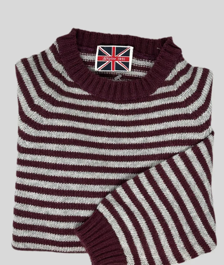 MAGLIONE GIROCOLLO MILLERIGHE GRIGIO/BORDEAUX