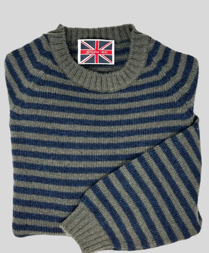 MAGLIONE GIROCOLLO MILLERIGHE CASTAGNA/BLU