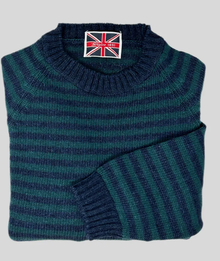 MAGLIONE GIROCOLLO MILLERIGHE BLU/VERDONE