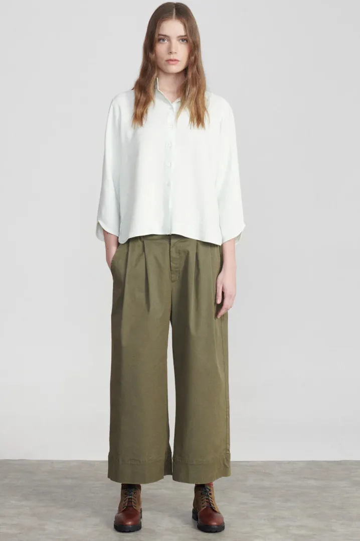 OUTSIDE PANTS BEATRIZ FUREST PANTALONI "OUTSIDE" CROPPED PINCES NAVY BLU