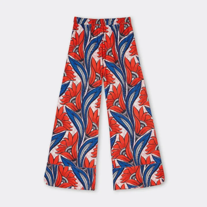 PALAZZO PANTS PRINTED WAX RED FLOWERS