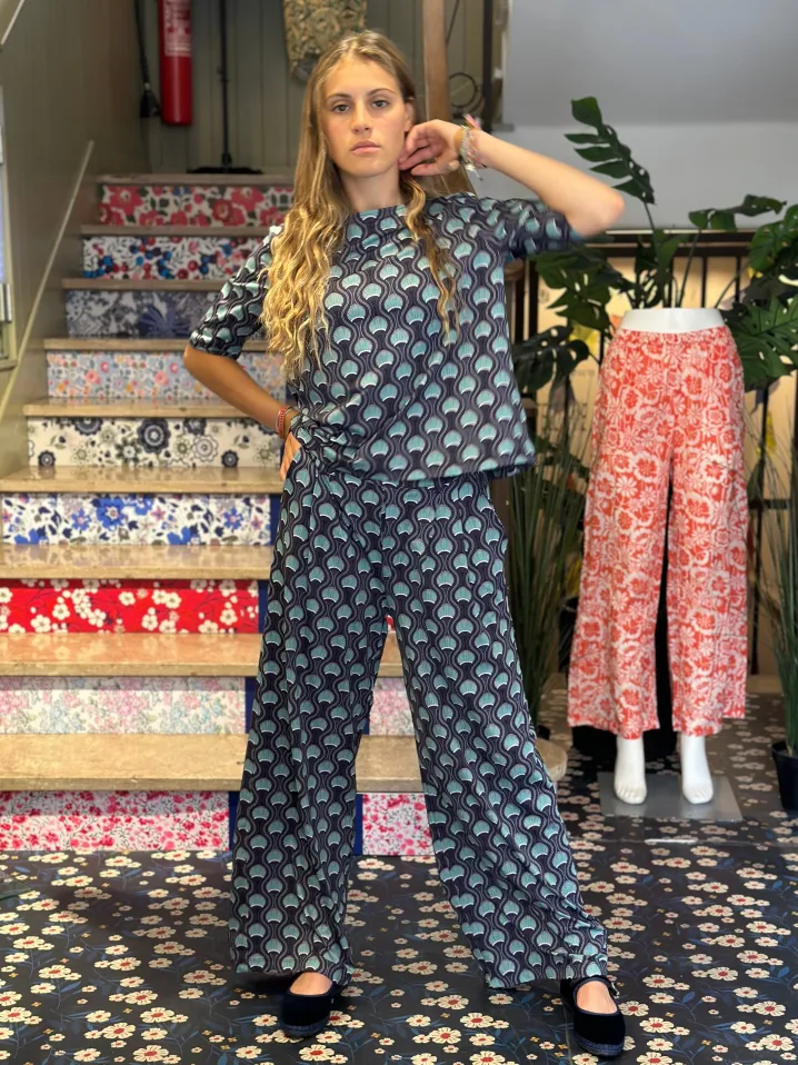 PANTALONI “ALEXIA” STAMPA PAVONE