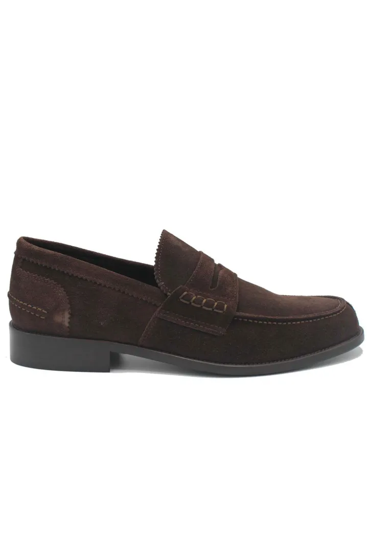 PENNY LOAFER SCAMOSCIATO MARRONE SCURO SAXONE OF SCOTLAND