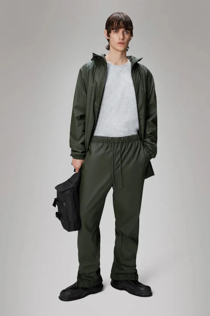 RAINS RAIN PANTS REGULAR PANTALONI CERATA UOMO IMPERMEABILI REGULAR FIT GREEN