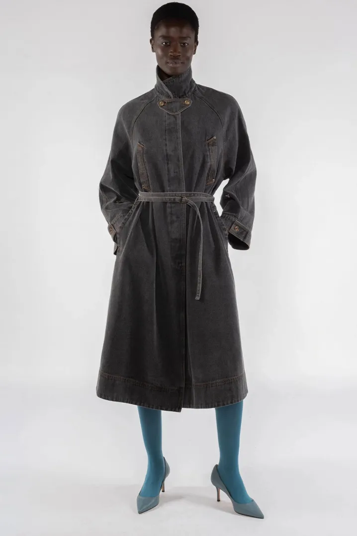 TRENCH LUNGO DENIM GRIGIO OOFWEAR