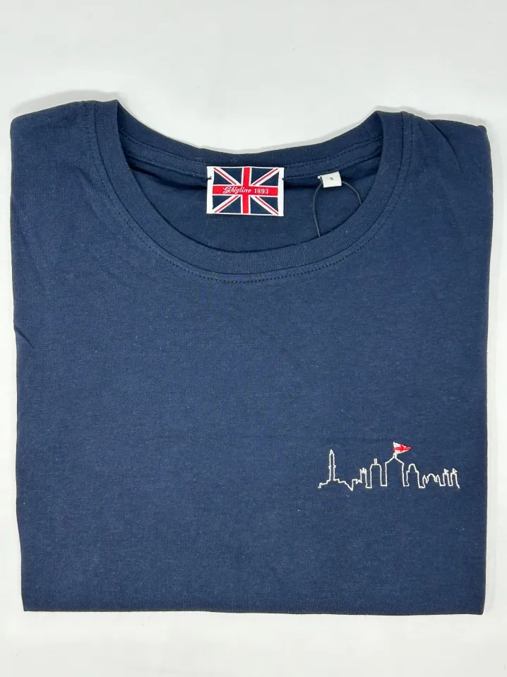 T-SHIRT BLU SKYLINE GENOVA RICAMATO