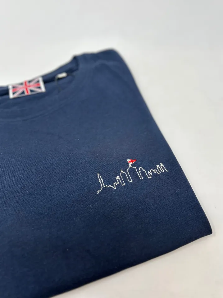 T-SHIRT BLU SKYLINE GENOVA RICAMATO