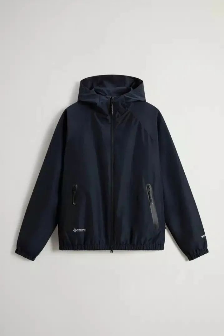 WINDSTOPPER HOODED JACKET MELTON BLUE WOOLRICH