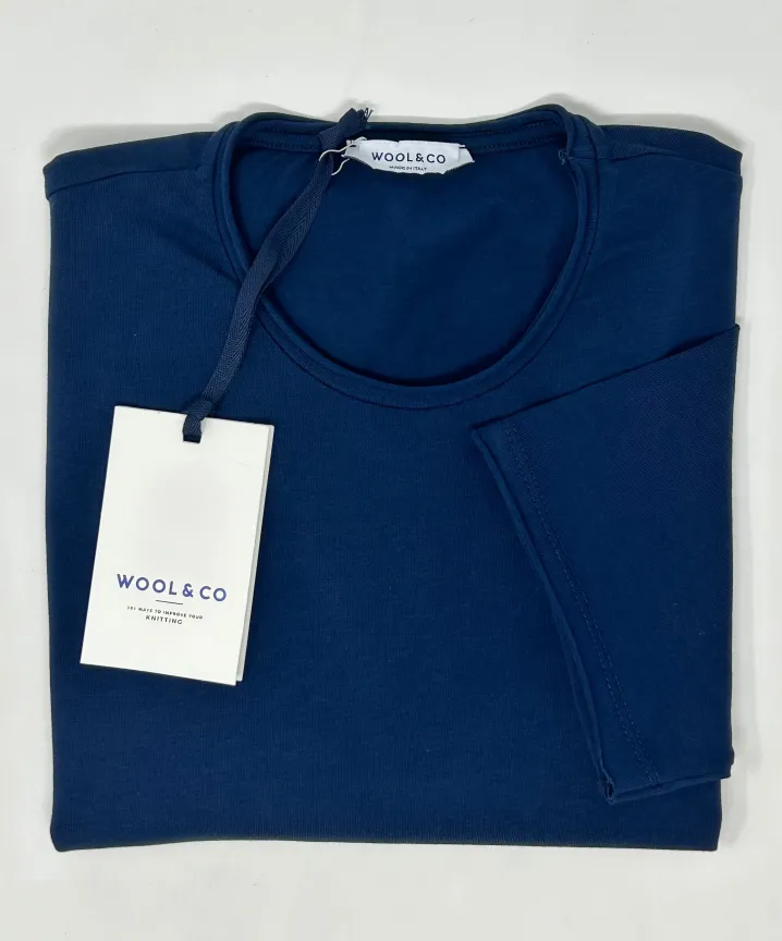 WOOL & CO T-SHIRT GIROCOLLO ROTOLINO BLU