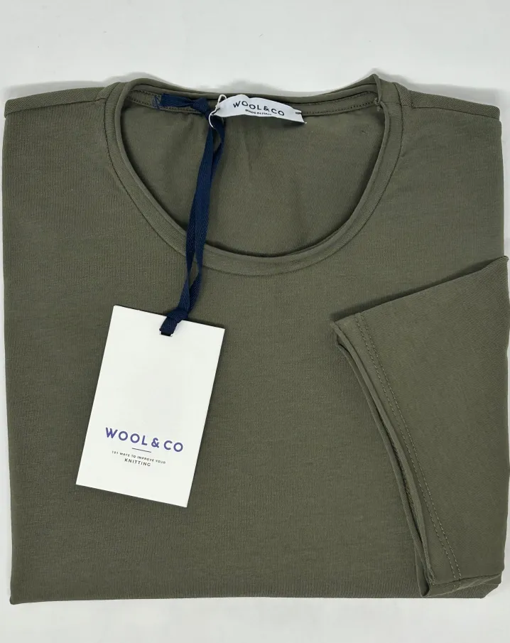 WOOL & CO T-SHIRT GIROCOLLO ROTOLINO MILITARE