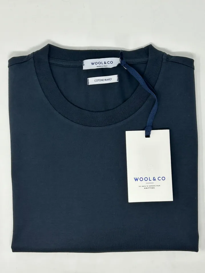 WOOL & CO T-SHIRT GIROCOLLO BLU
