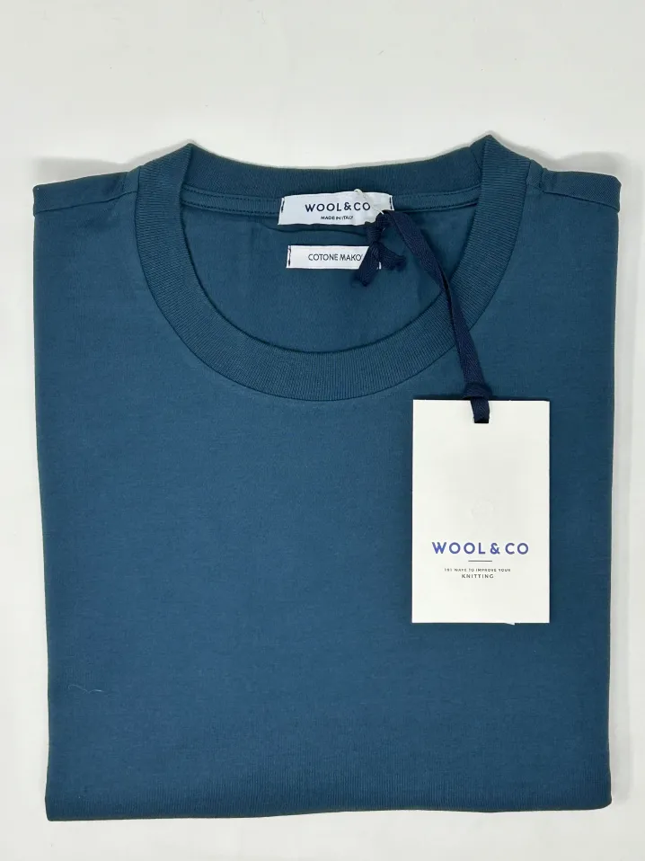 WOOL & CO T-SHIRT GIROCOLLO PETROLIO