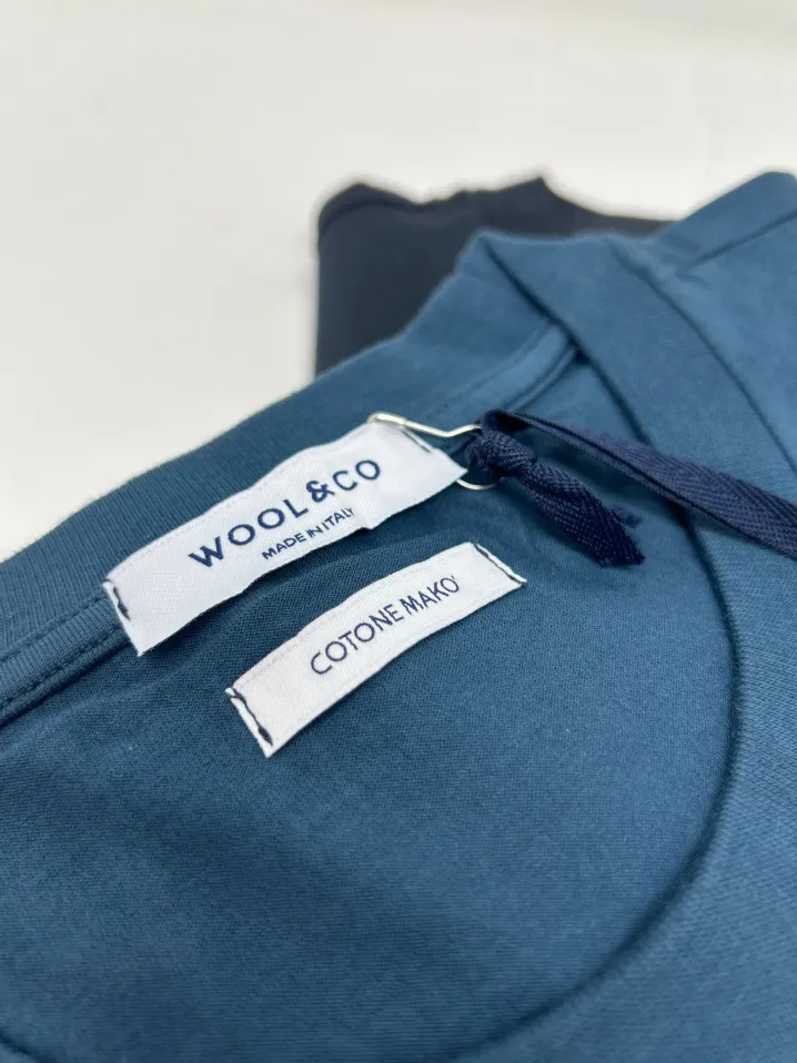 WOOL & CO T-SHIRT GIROCOLLO PETROLIO